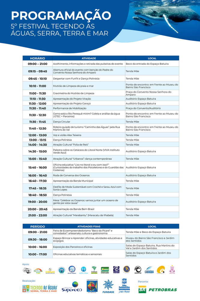 Programação do 5º FESTIVAL TECENDO AS ÁGUAS, SERRA, TERRA E MAR